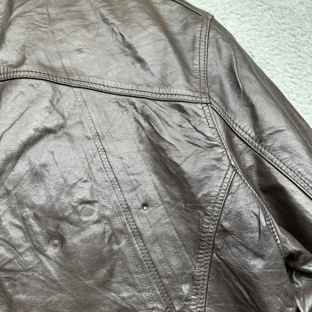 Tommy Hilfiger Genuine Leather Bomber Jacket Mens XL Flannel Plaid Lined Brown